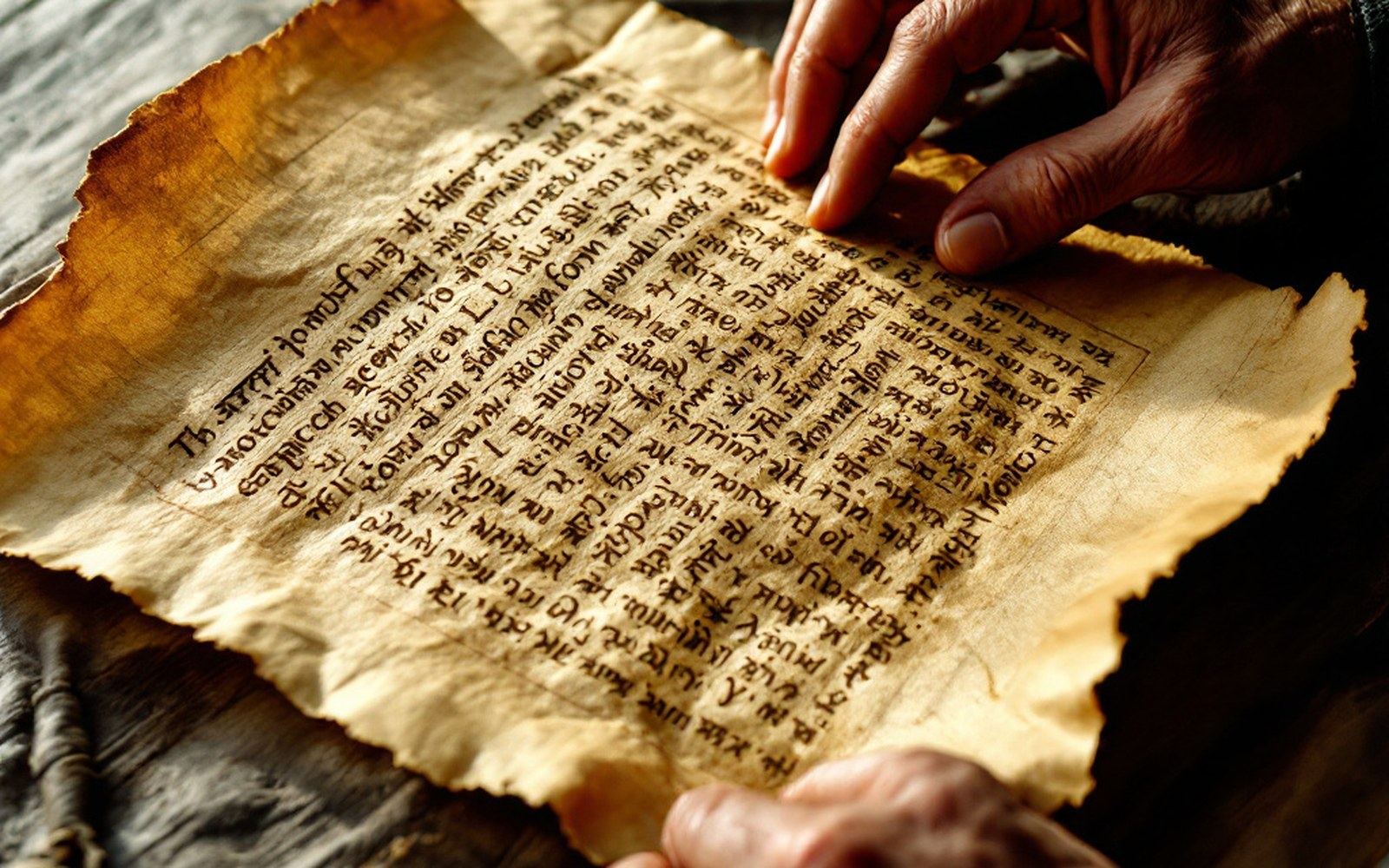 A palm-leaf manuscript page with incised script, laid flat under even light