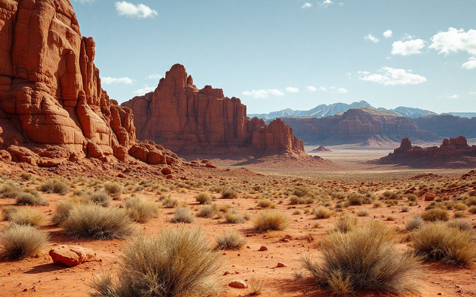 Open desert landscape of red rock and low scrub under a wide sky